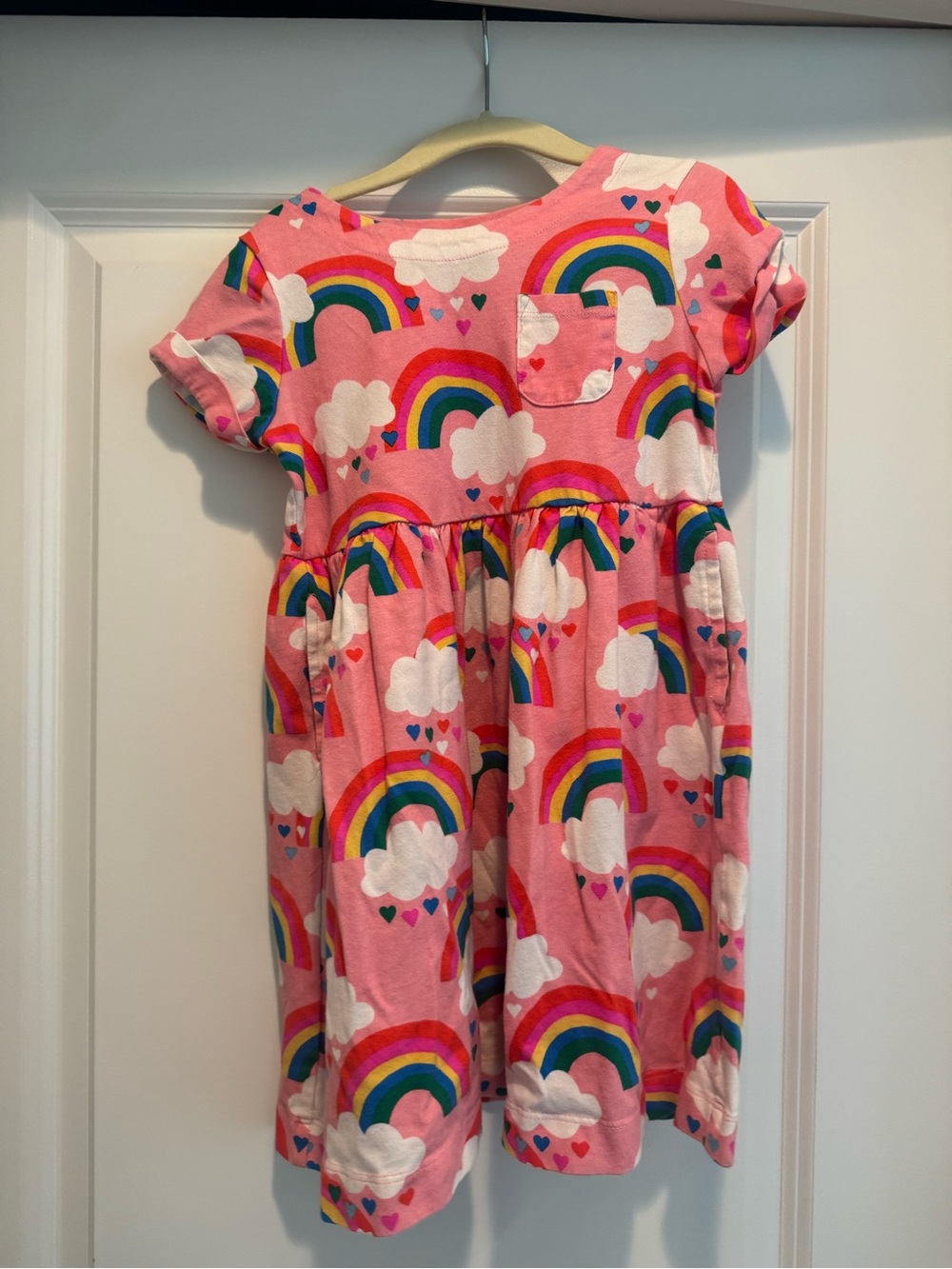 Mini Boden Pink Rainbow & Cloud Print Dress